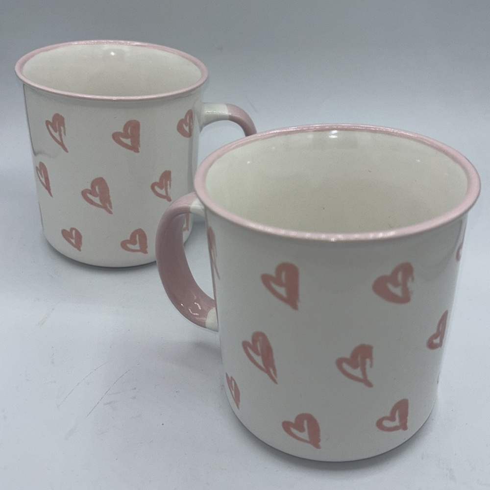 ELUM HOME Pair of Heart Mugs Oversized Ivory White Pink Hearts Valentine’s Day 🩷